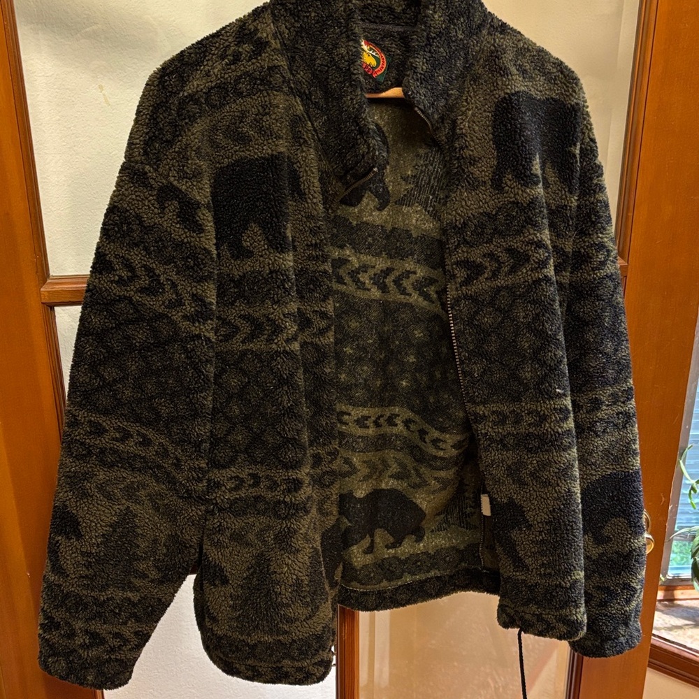 Black bear 90s Patterned Fleece Jacket size L